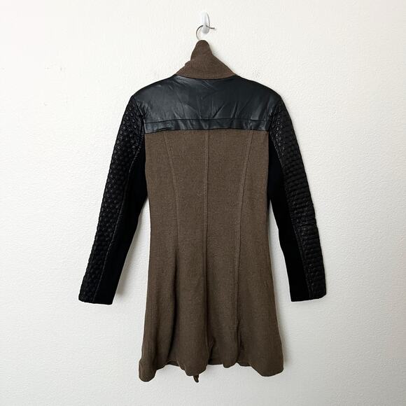 [Lucy Paris] Olive Green Black Mixed Media Wool Faux Leather Jacket Size Small S - Picture 2 of 11